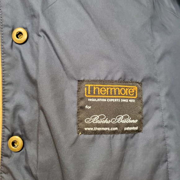 BROOKS BROTHERS Women's Diamond Quilted Navy/Tan Snap Front Riding Vest sz M - Picture 4 of 8